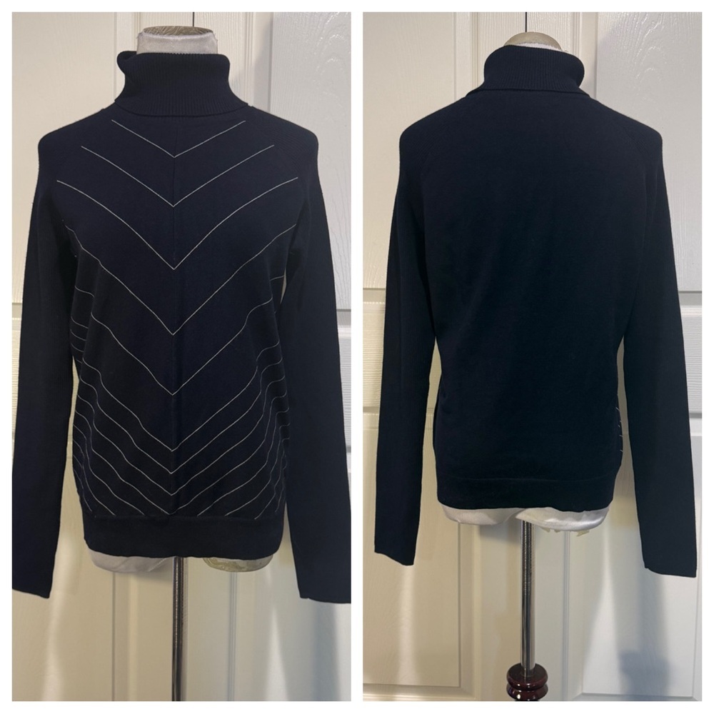 Karen Millen navy turtleneck with chevron stripe